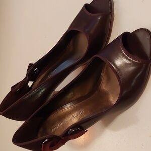 ANTONIO MELANI Dark Brown Peep-Toe Heels